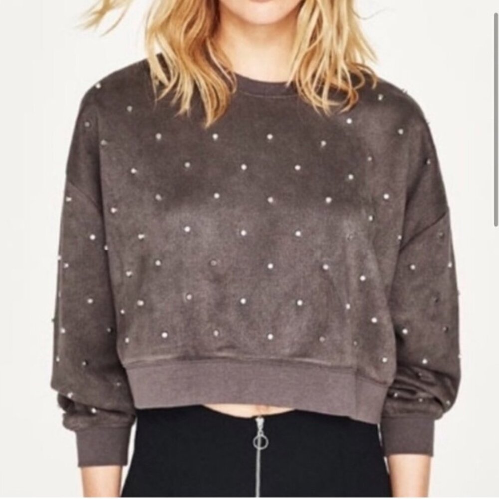 ZARA Studded Cropped Sweatshirt